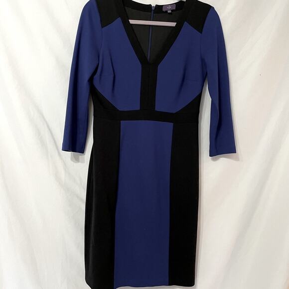 NYDJ Black & Blue Sheath Dress Hidden Shaper Womens 4 Mini Career Slimming - Picture 1 of 7